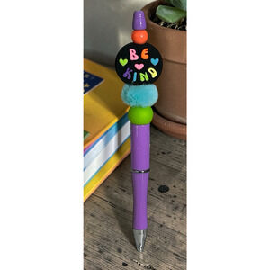 Custom Beaded Pen "BE KIND" Colorful Bright Happy Unique Gift Handmade